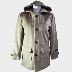 Lauren Ralph Lauren Kids Tan Hooded Duffle Coat Camel Button Wool Blend Size 14R